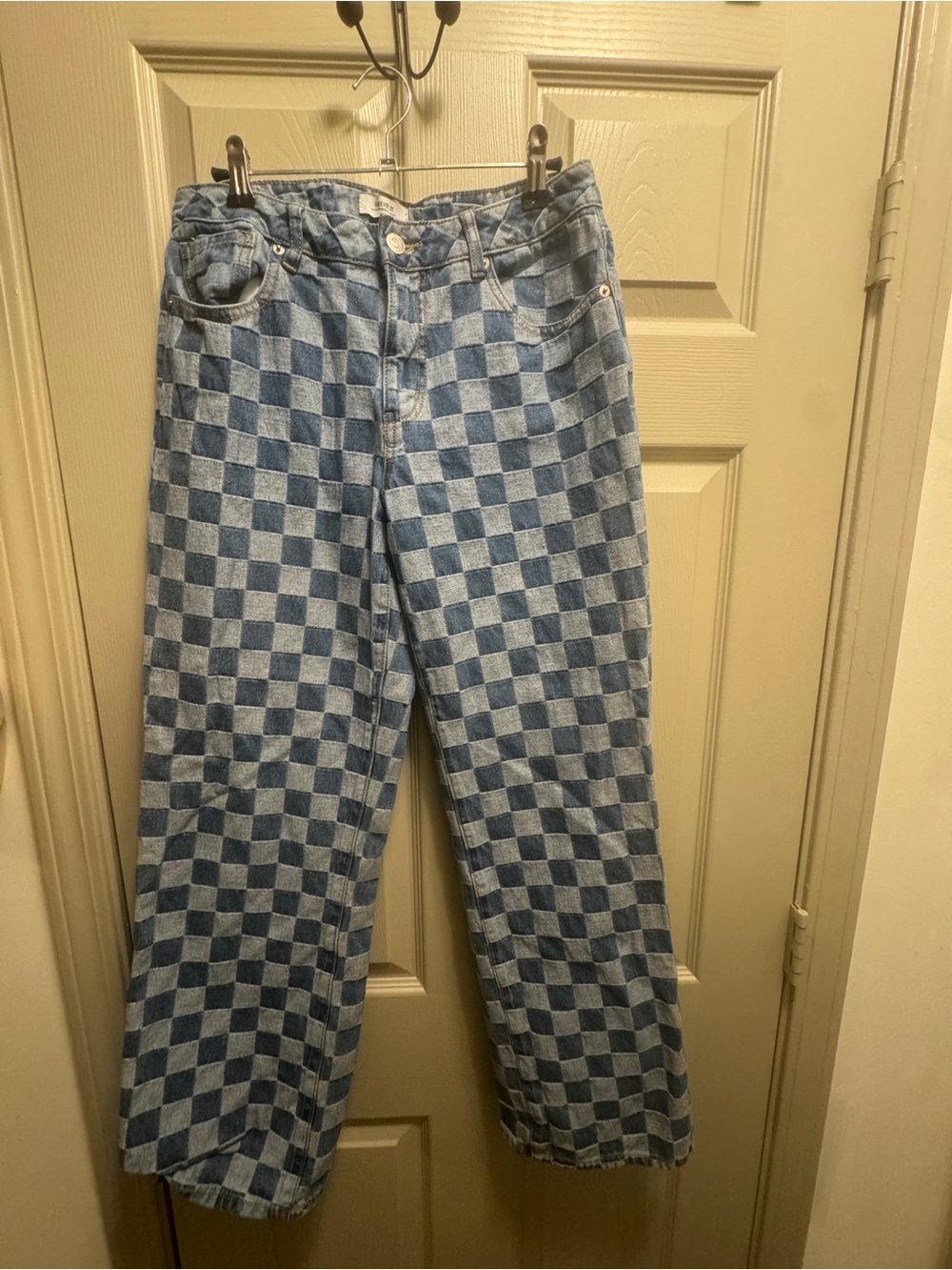 Blue Checkered Jeans - Casual Straight Fit
